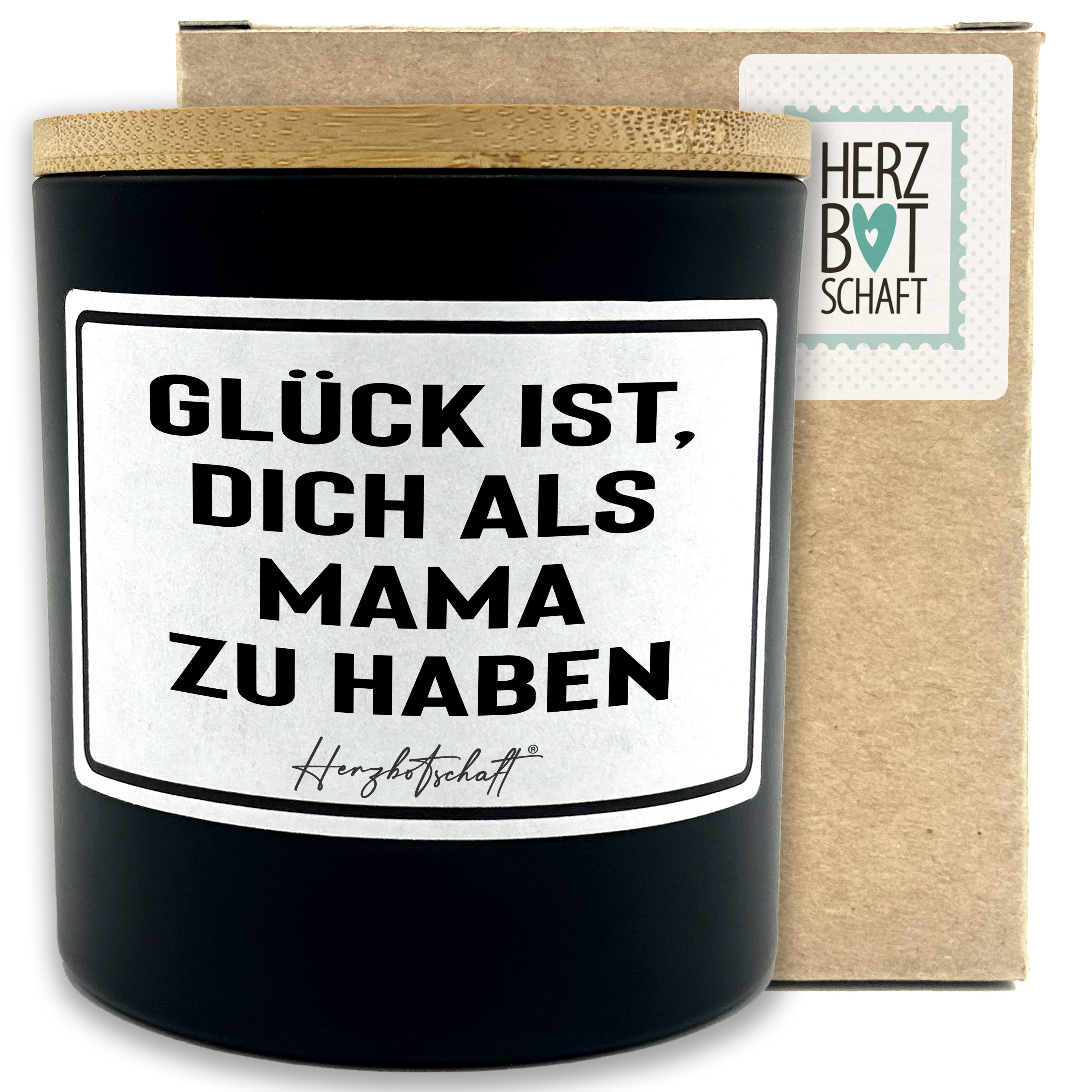 Duftkerze mit Spruch – Glück ist, dich als Mama zu haben – Geschenk für Mama, Muttertag, handgemachte Sojakerze im Glas, nachhaltig, optional mit personalisiertem Bambusdeckel