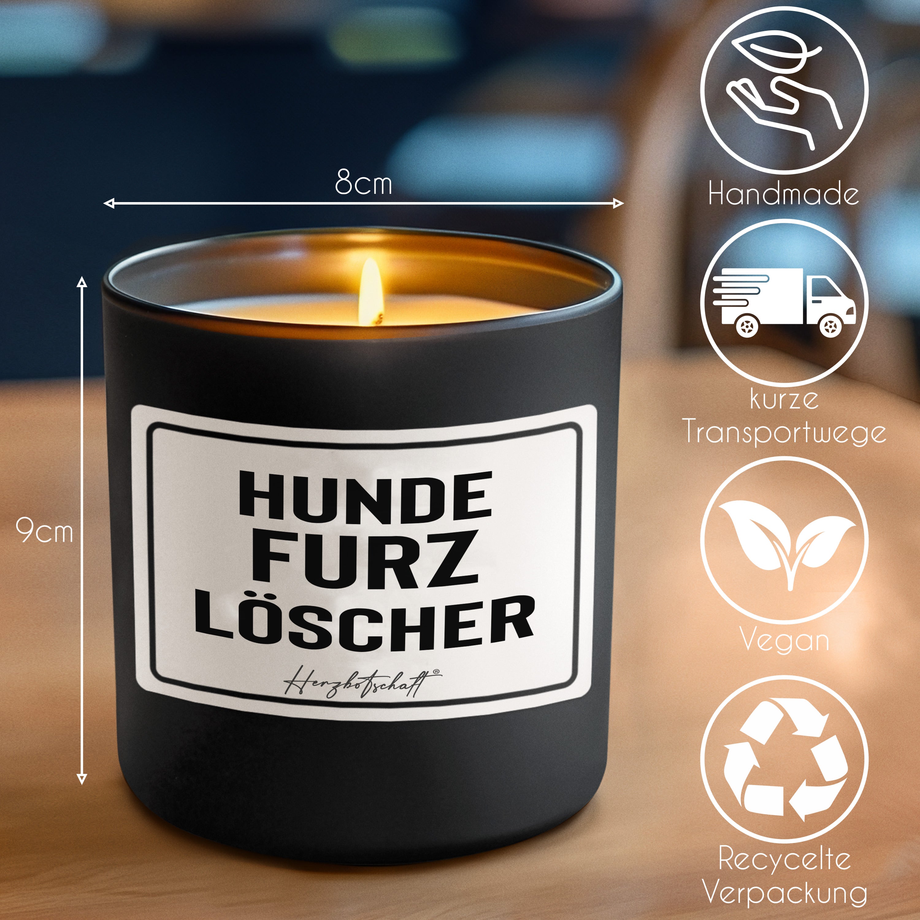 Duftkerze mit Spruch – Hundefurzlöscher – originelles Geschenk, handgemachte Sojakerze im Glas, nachhaltig, optional mit personalisiertem Bambusdeckel