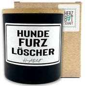 Duftkerze mit Spruch – Hundefurzlöscher – originelles Geschenk, handgemachte Sojakerze im Glas, nachhaltig, optional mit personalisiertem Bambusdeckel