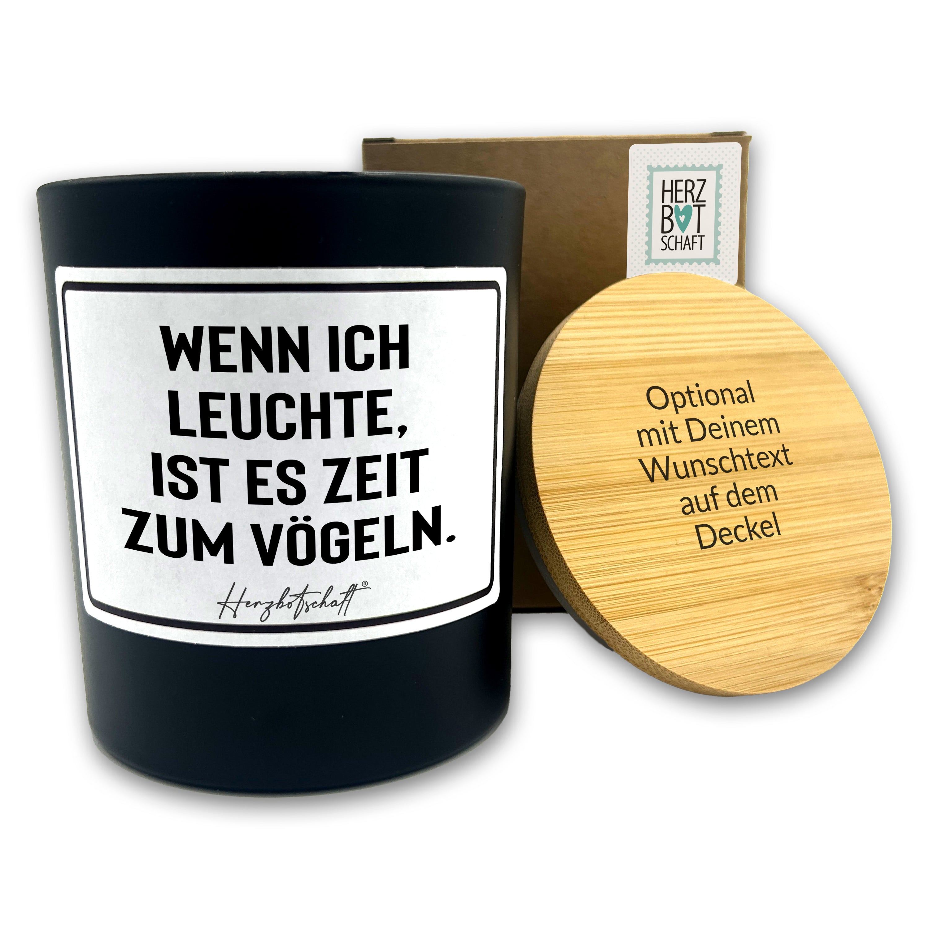 Duftkerze mit Spruch – Wenn ich leuchte, ist es Zeit zum Vögeln. – originelles Geschenk, handgemachte Sojakerze im Glas, nachhaltig, optional mit personalisiertem Bambusdeckel