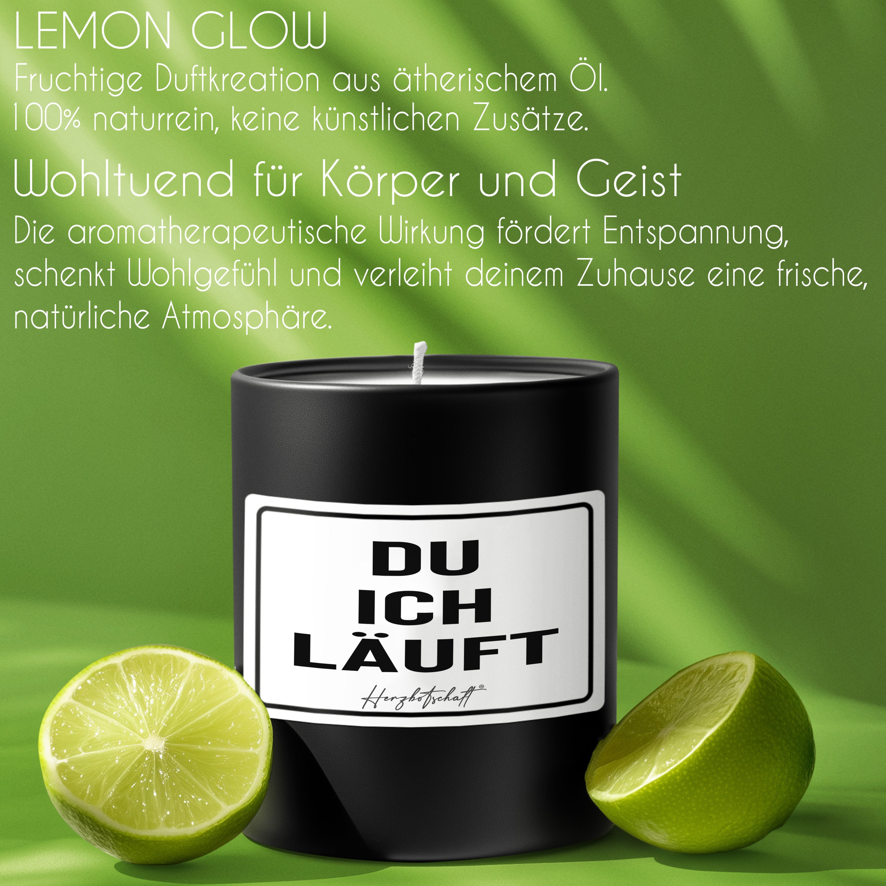 Duftkerze mit Spruch – Du Ich Läuft – originelles Geschenk, handgemachte Sojakerze im Glas, nachhaltig, optional mit personalisiertem Bambusdeckel