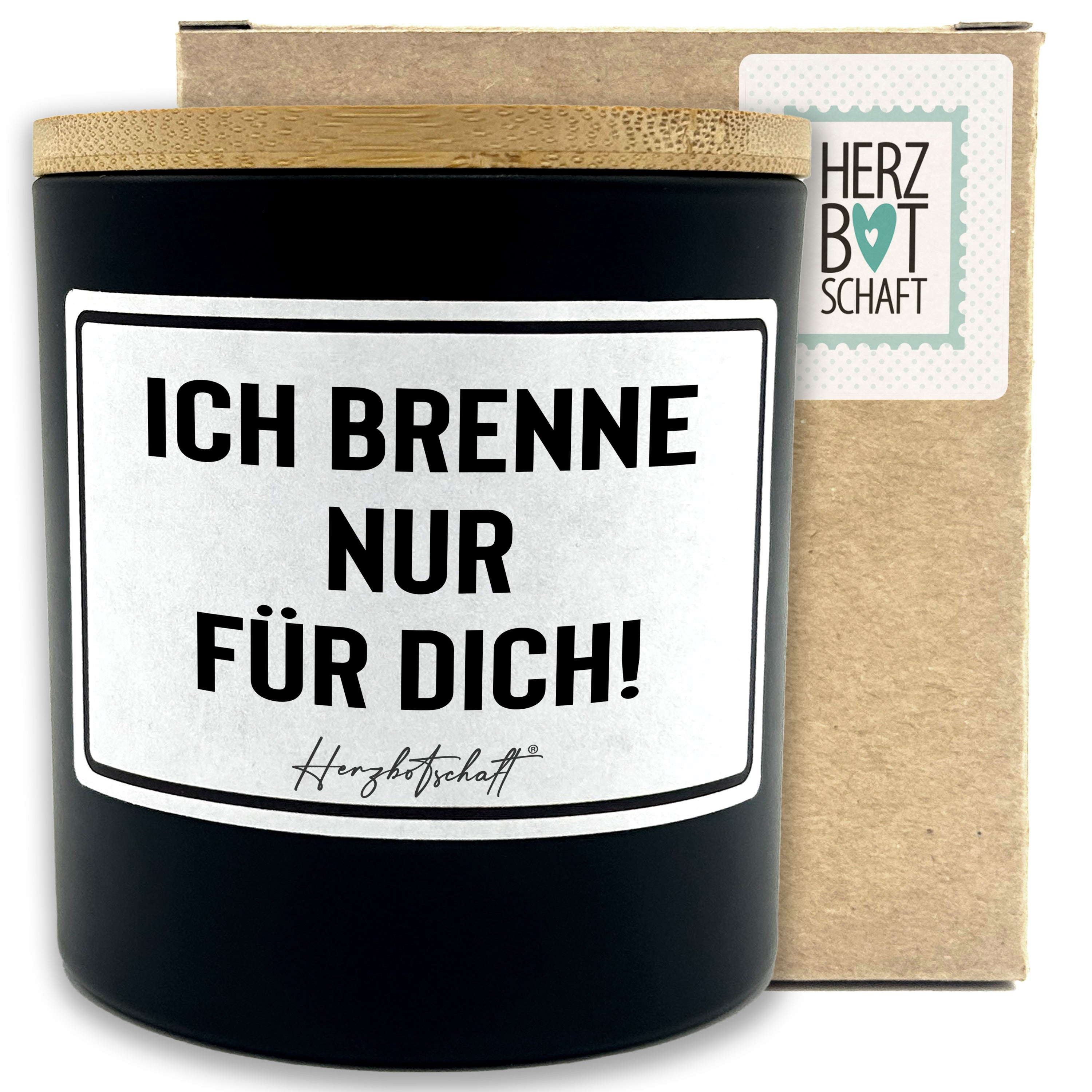 Duftkerze mit Spruch – Ich brenne nur für dich! – originelles Geschenk, handgemachte Sojakerze im Glas, nachhaltig, optional mit personalisiertem Bambusdeckel