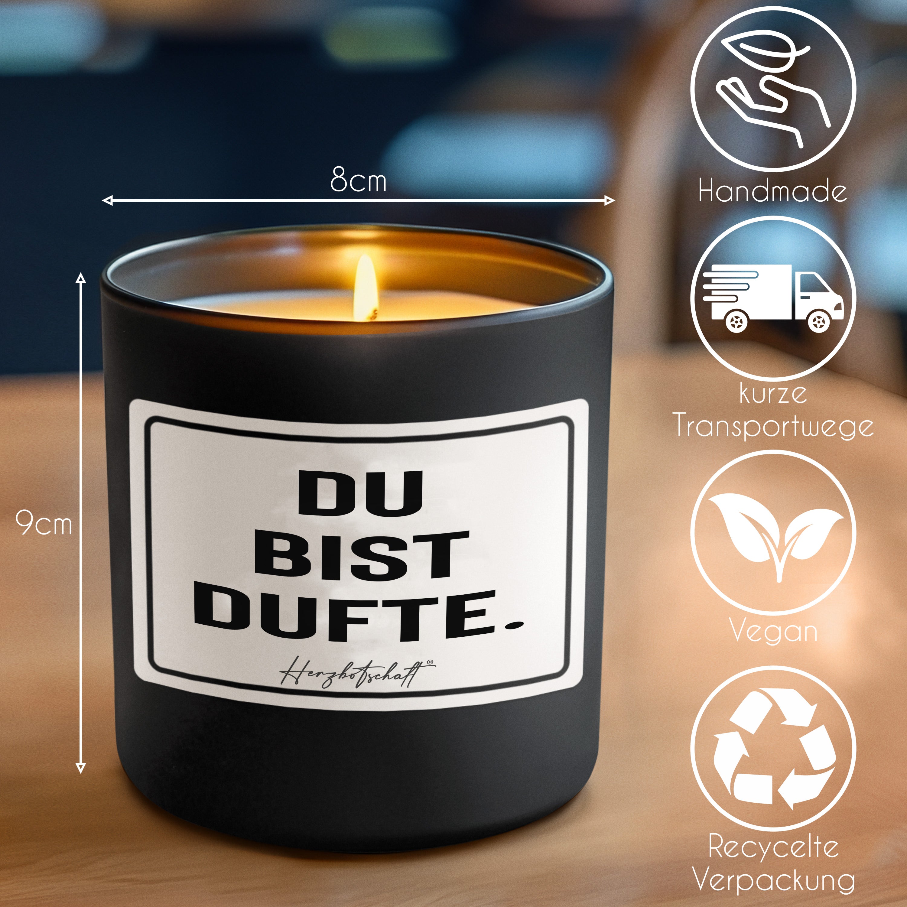 Duftkerze mit Spruch – Du bist dufte. – liebevolles Geschenk, handgemachte Sojakerze im Glas, nachhaltig, optional mit personalisiertem Bambusdeckel