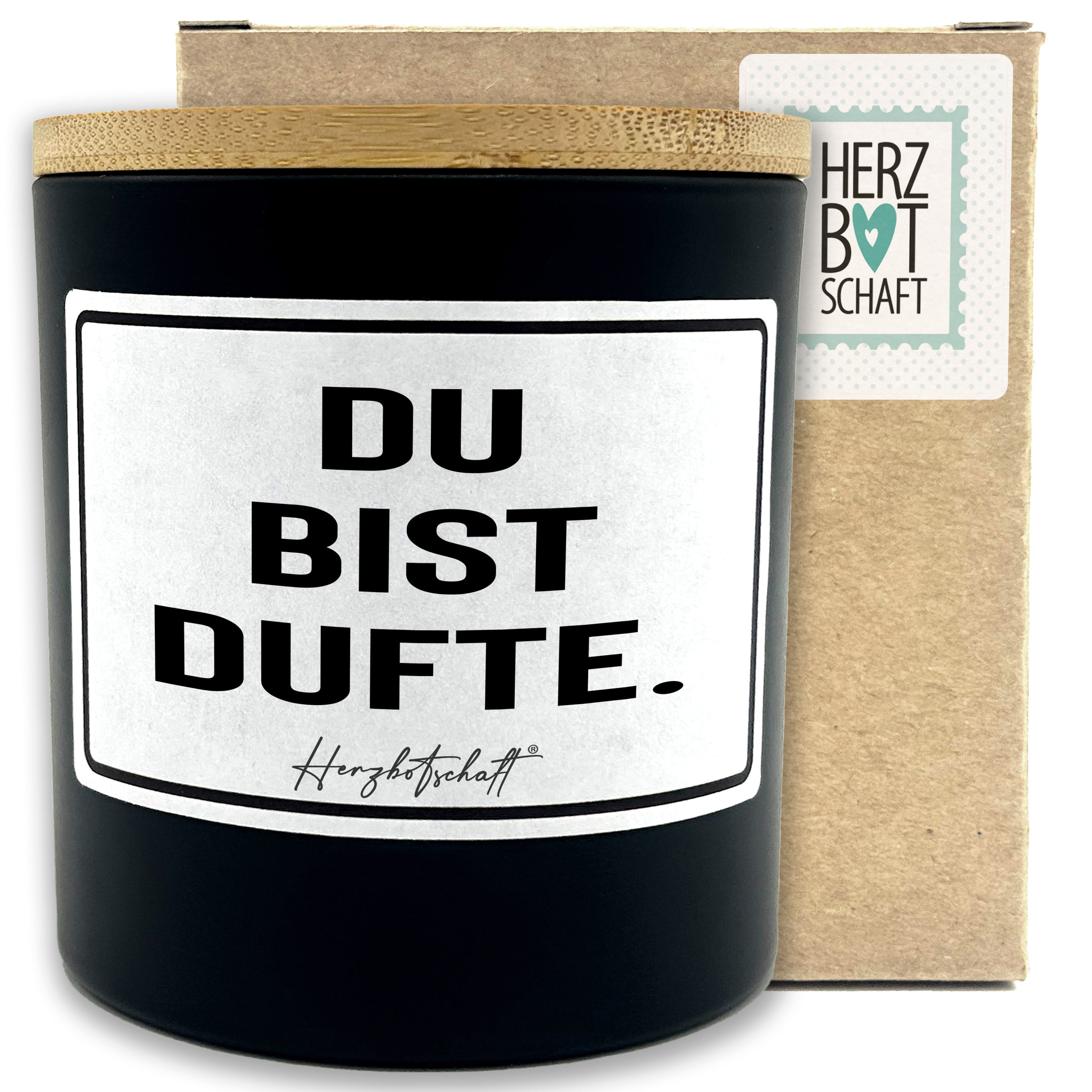 Duftkerze mit Spruch – Du bist dufte. – liebevolles Geschenk, handgemachte Sojakerze im Glas, nachhaltig, optional mit personalisiertem Bambusdeckel