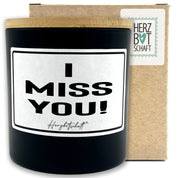 Duftkerze mit Spruch – I miss you! – liebevolles Geschenk, handgemachte Sojakerze im Glas, nachhaltig, optional mit personalisiertem Bambusdeckel