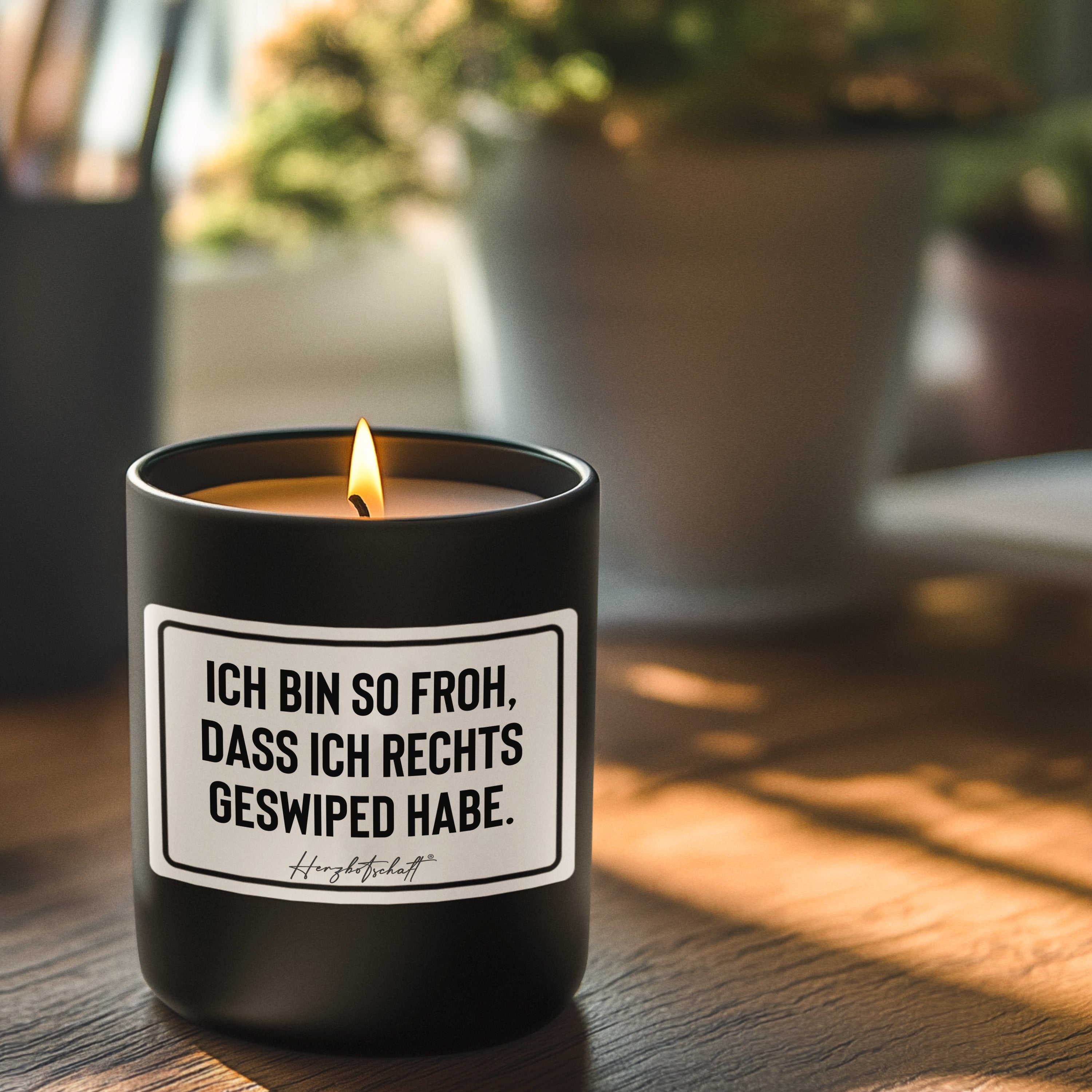Duftkerze mit Spruch – Ich bin so froh, dass ich rechts geswiped habe. – liebevolles Geschenk, handgemachte Sojakerze im Glas, nachhaltig, optional mit personalisiertem Bambusdeckel