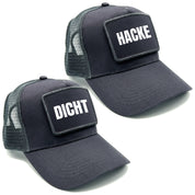 2er Set Mesh Baseball Caps mit Spruch auf Patch | Hacke Dicht | Farbwahl | OneSize durch verstellbaren Klipp-Verschluss