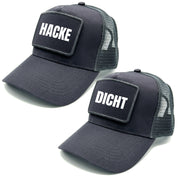 2er Set Mesh Baseball Caps mit Spruch auf Patch | Hacke Dicht | Farbwahl | OneSize durch verstellbaren Klipp-Verschluss