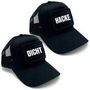2er Set Mesh Baseball Caps mit Spruch auf Patch | Hacke Dicht | Farbwahl | OneSize durch verstellbaren Klipp-Verschluss