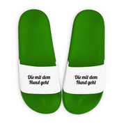 Badelatschen mit Motiv | Die mit dem Hund geht | lustige Badesandalen in vielen Größen und Farben