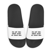 Badelatschen mit Motiv | Ich will lieber stehend sterben als kniend leben | lustige Badesandalen in vielen Größen und Farben