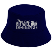 Bucket Hat mit Motiv | Die tut nix. Die will nur Schnaps | Mallorca Hut für Feiern und Partys Sommerhut