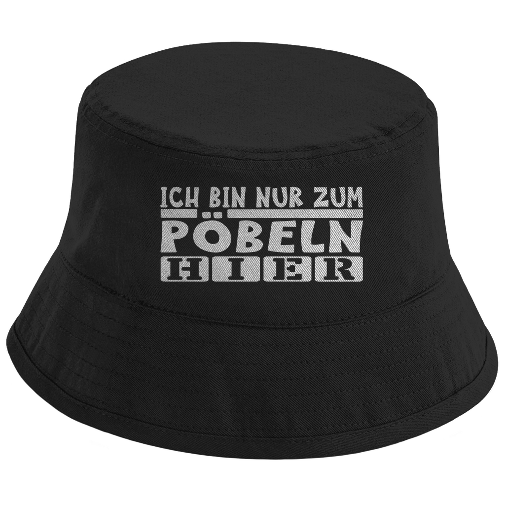 Bucket Hat mit Motiv | Ich bin nur zum Pöbeln hier | Mallorca Hut für Feiern und Partys Sommerhut