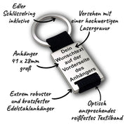 Edelstahl Schlüsselanhänger mit Textilband | personalisiert mit idividueller Gravur