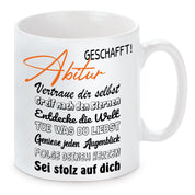 Tasse zum Abiturabschluss - Abitur geschafft! - Keramiktasse mit hochwertigem Druck