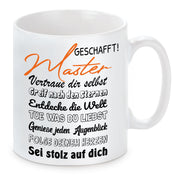 Tasse zum Masterabschluss - Master geschafft! - Keramiktasse mit hochwertigem Druck