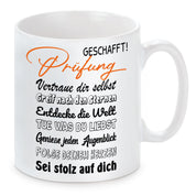 Tasse zum Prüfungsabschluss - Prüfung geschafft! - Keramiktasse mit hochwertigem Druck