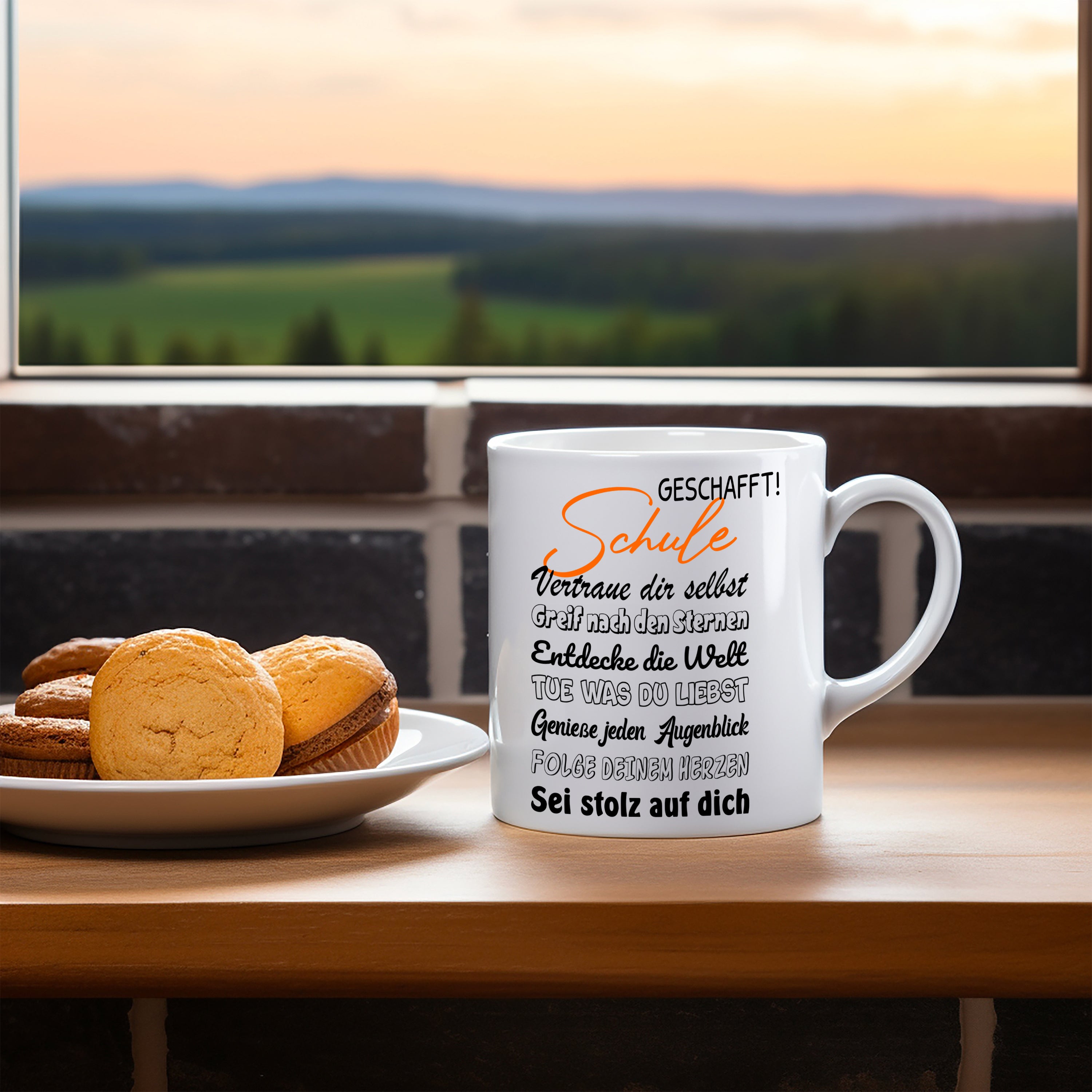 Tasse zum Schulabschluss - Schule geschafft! - Keramiktasse mit hochwertigem Druck