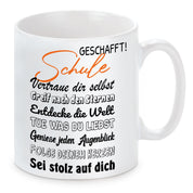 Tasse zum Schulabschluss - Schule geschafft! - Keramiktasse mit hochwertigem Druck