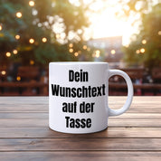 Tasse mit Wunschtext - bis zu 6 Zeilen Schriftart und Schriftfarbe wählbar | Tasse 300ml zum selbst gestalten