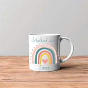 personalisierte Tasse zum Schulanfang - Regenbogen