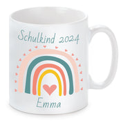 personalisierte Tasse zum Schulanfang - Regenbogen