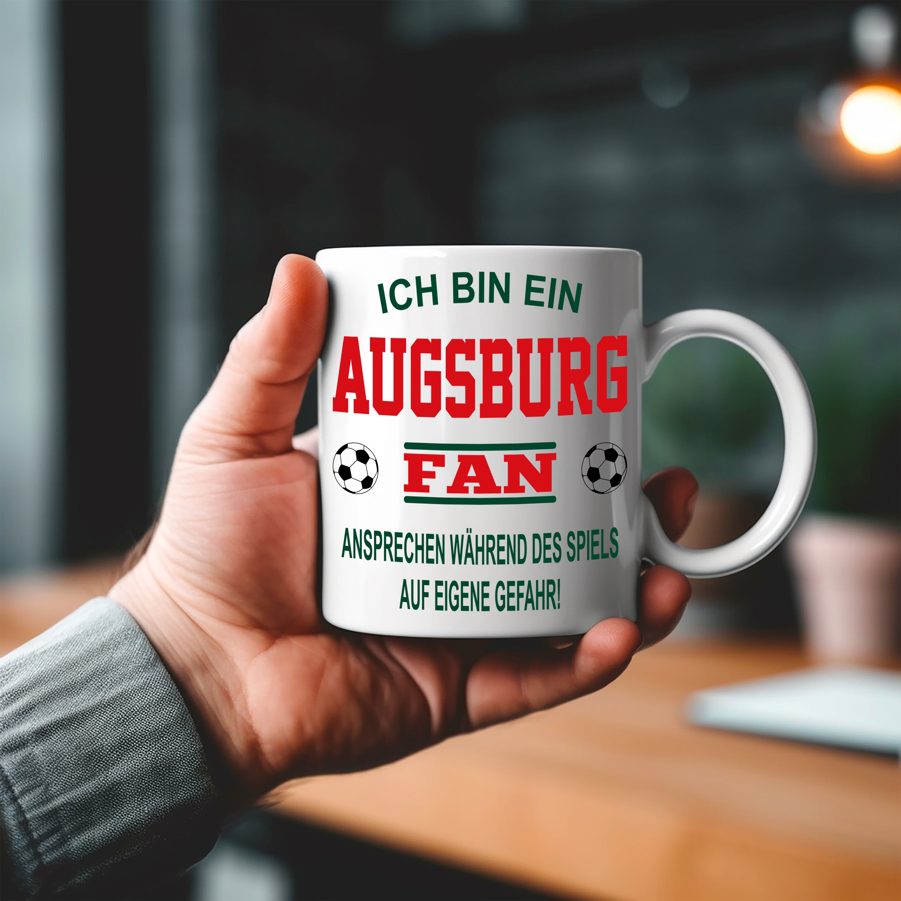 Fussball Tasse | Ich bin ein Augsburg Fan - Ansprechen während des Spiels auf eigene Gefahr | Keramiktasse für Fußballfans