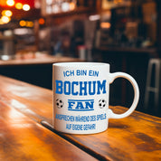 Fussball Tasse | Ich bin ein Bochum Fan - Ansprechen während des Spiels auf eigene Gefahr | Keramiktasse für Fußballfans