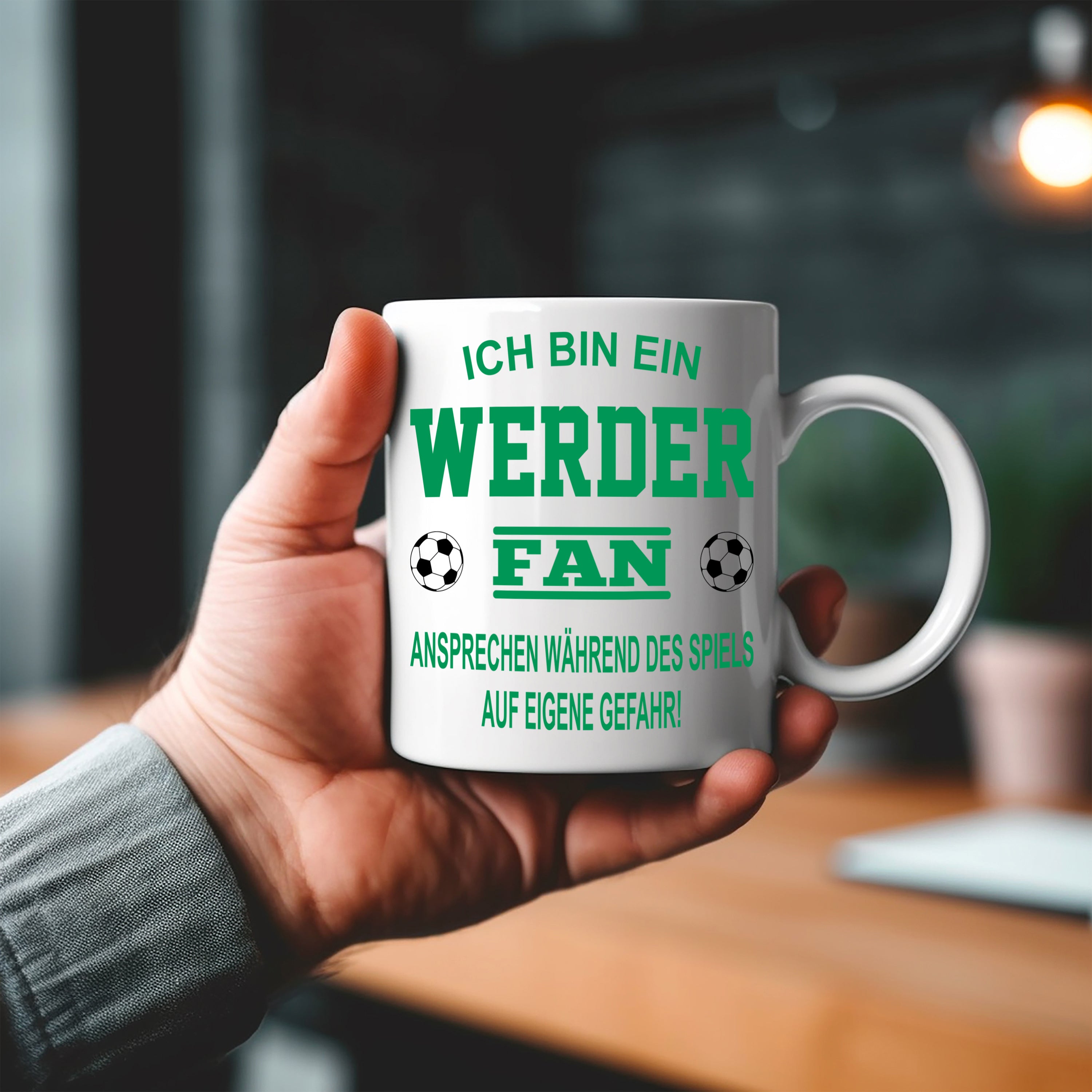 Fussball Tasse | Ich bin ein Werder Fan - Ansprechen während des Spiels auf eigene Gefahr | Keramiktasse für Fußballfans