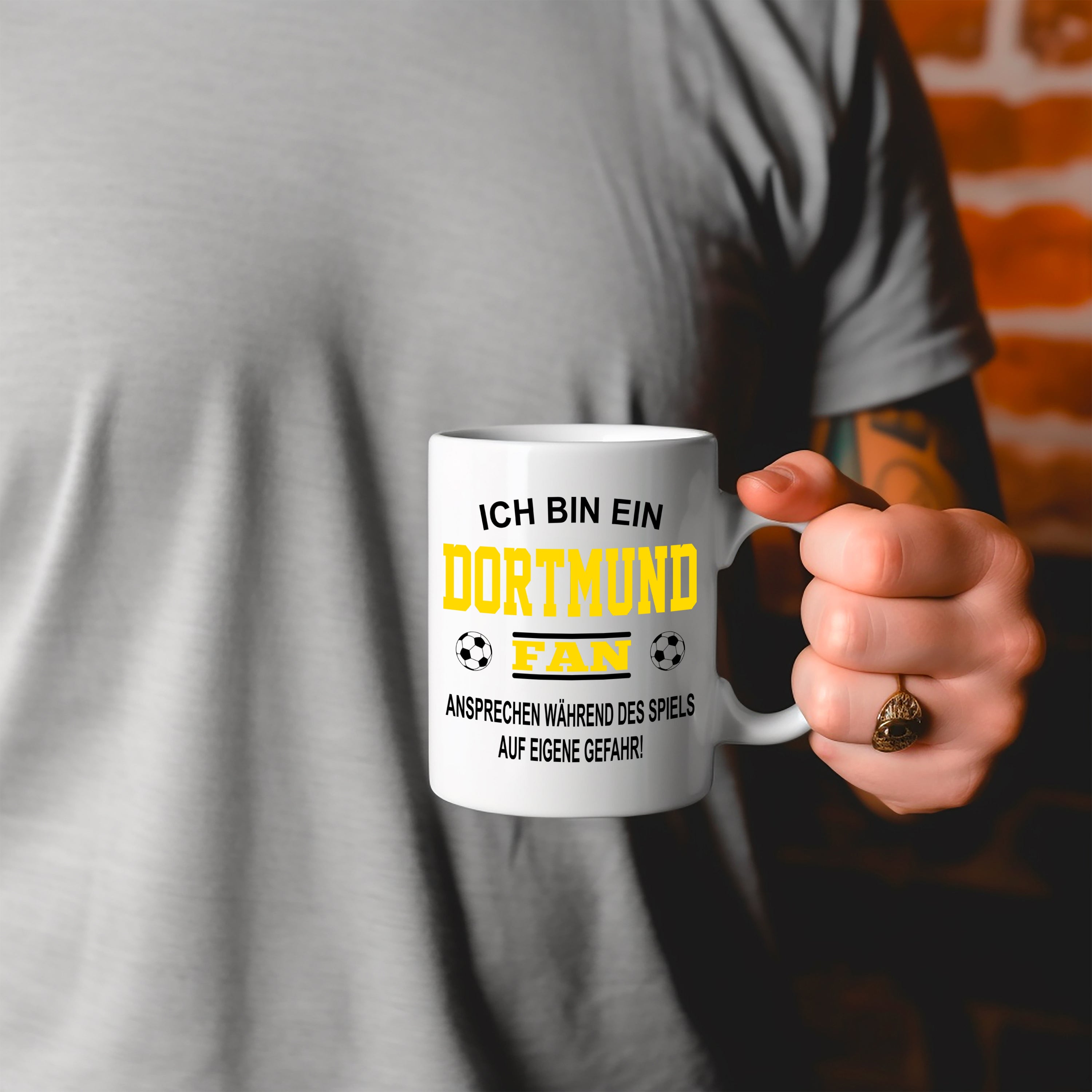 Fussball Tasse | Ich bin ein Dortmund Fan - Ansprechen während des Spiels auf eigene Gefahr | Keramiktasse für Fußballfans