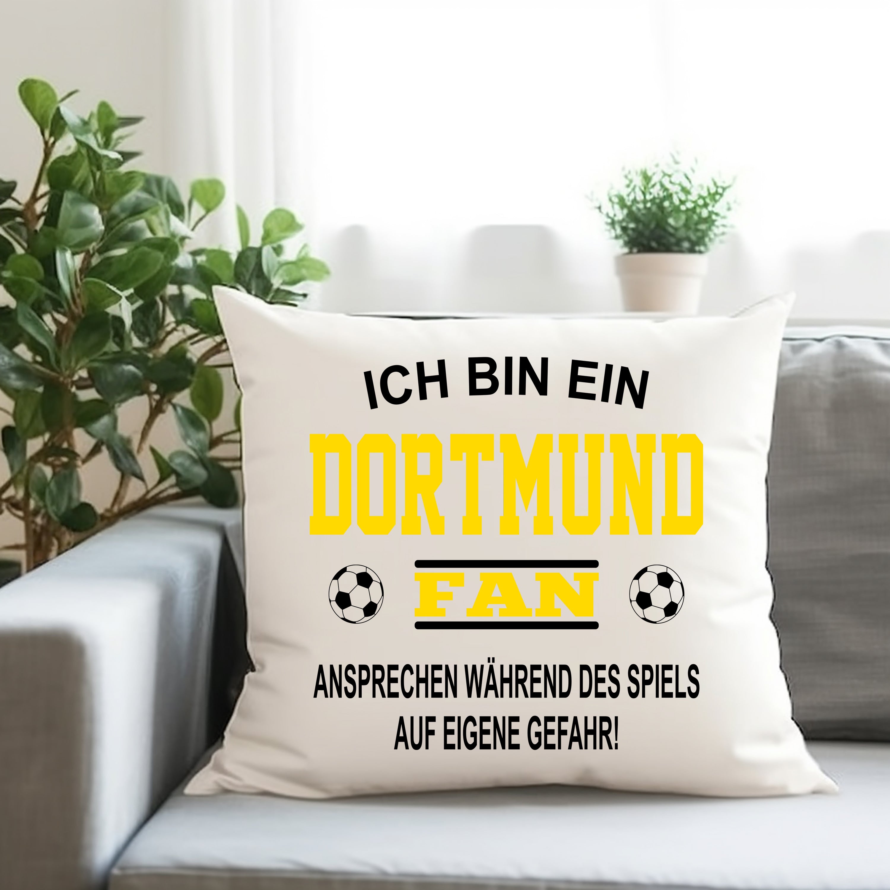 Fussball Kissen | Ich bin ein Dortmund Fan - Ansprechen während des Spiels auf eigene Gefahr | Dekokissen für Fußballfans