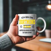 Fussball Tasse | Ich bin ein Dortmund Fan - Ansprechen während des Spiels auf eigene Gefahr | Keramiktasse für Fußballfans