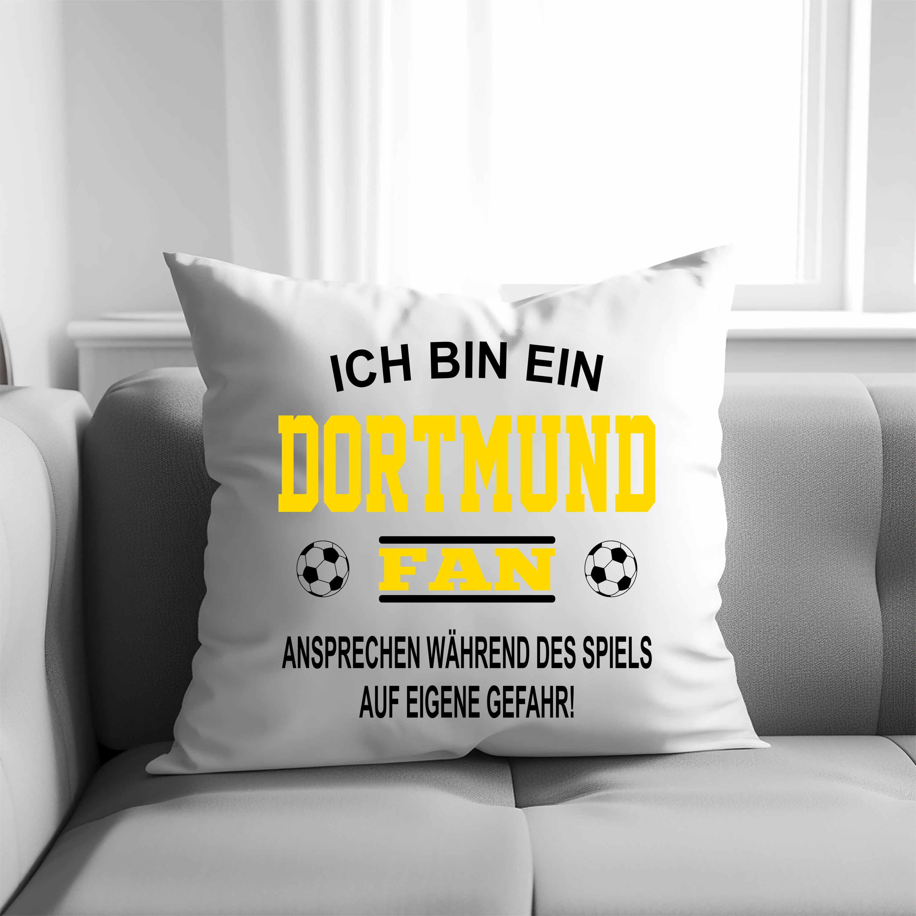 Fussball Kissen | Ich bin ein Dortmund Fan - Ansprechen während des Spiels auf eigene Gefahr | Dekokissen für Fußballfans