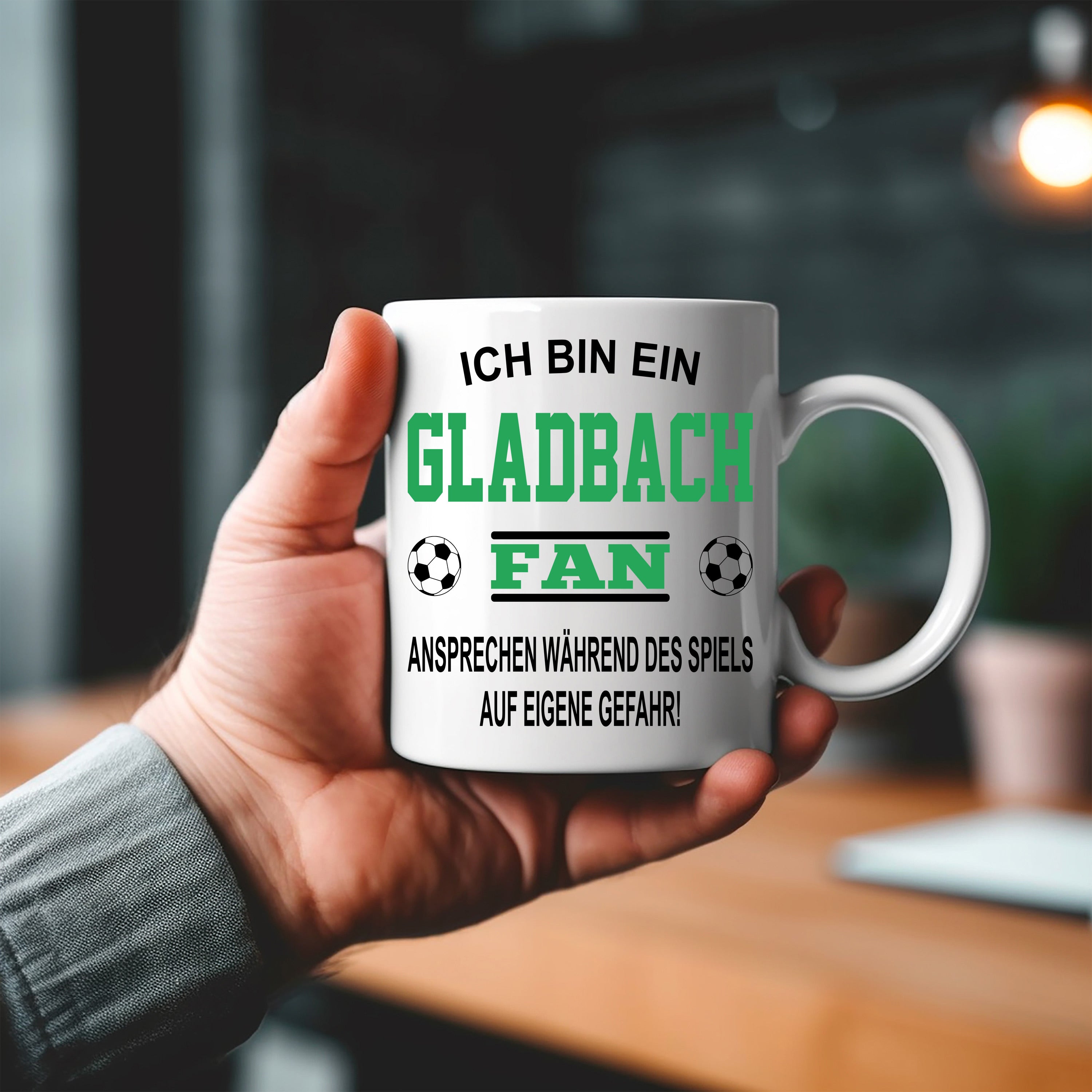 Fussball Tasse | Ich bin ein Gladbach Fan - Ansprechen während des Spiels auf eigene Gefahr | Keramiktasse für Fußballfans