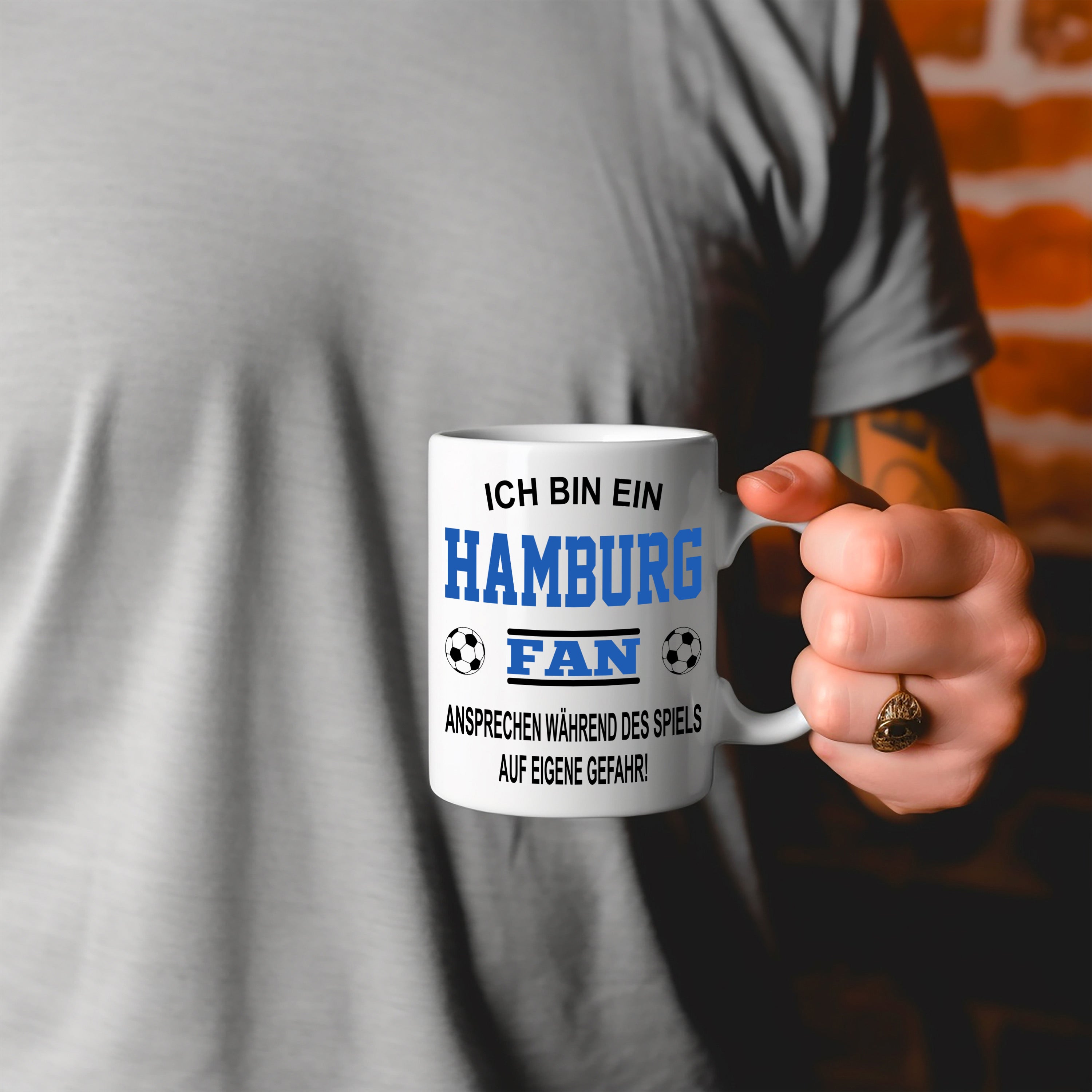 Fussball Tasse | Ich bin ein Hamburg Fan - Ansprechen während des Spiels auf eigene Gefahr | Keramiktasse für Fußballfans