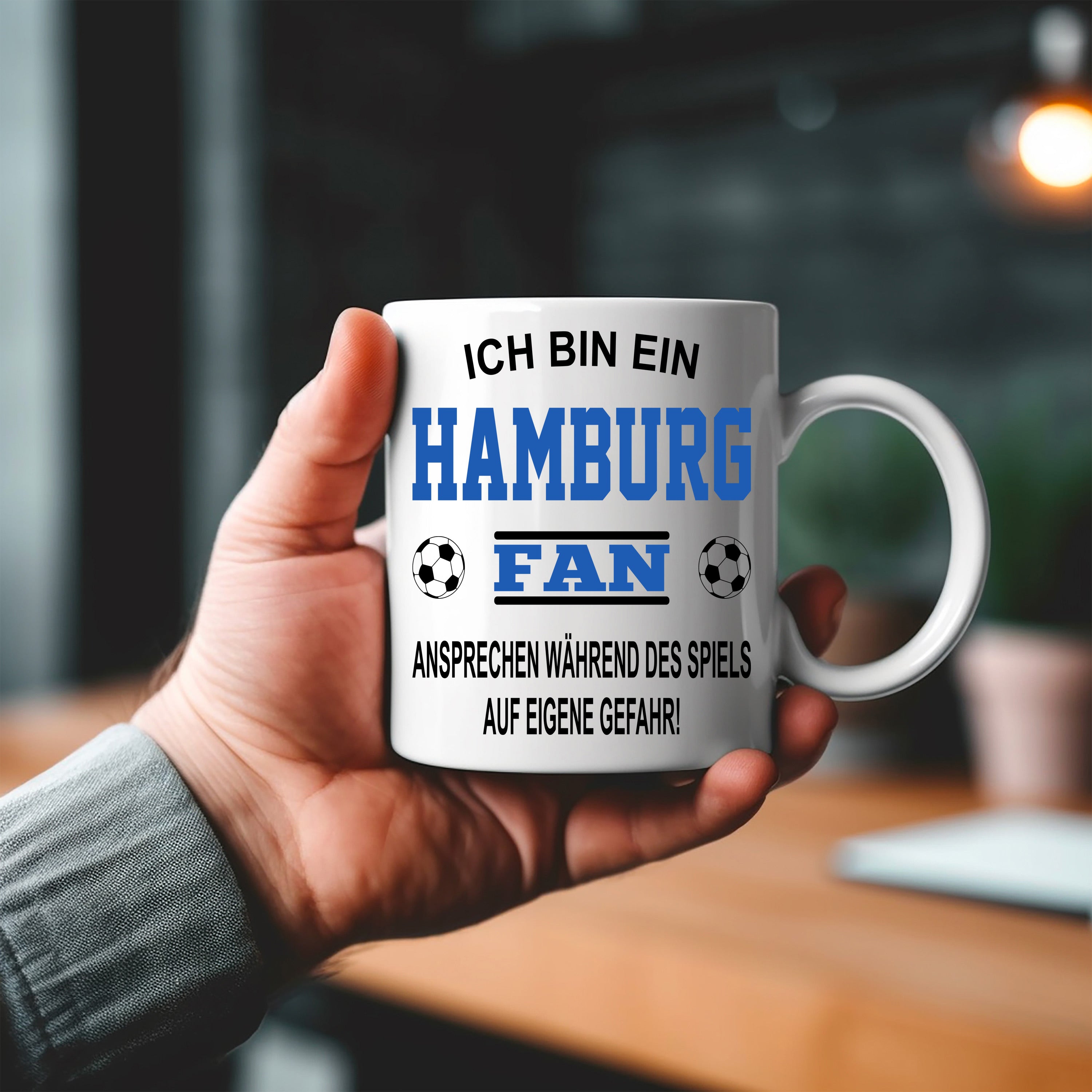 Fussball Tasse | Ich bin ein Hamburg Fan - Ansprechen während des Spiels auf eigene Gefahr | Keramiktasse für Fußballfans