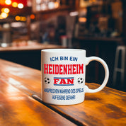 Fussball Tasse | Ich bin ein Heidenheim Fan - Ansprechen während des Spiels auf eigene Gefahr | Keramiktasse für Fußballfans