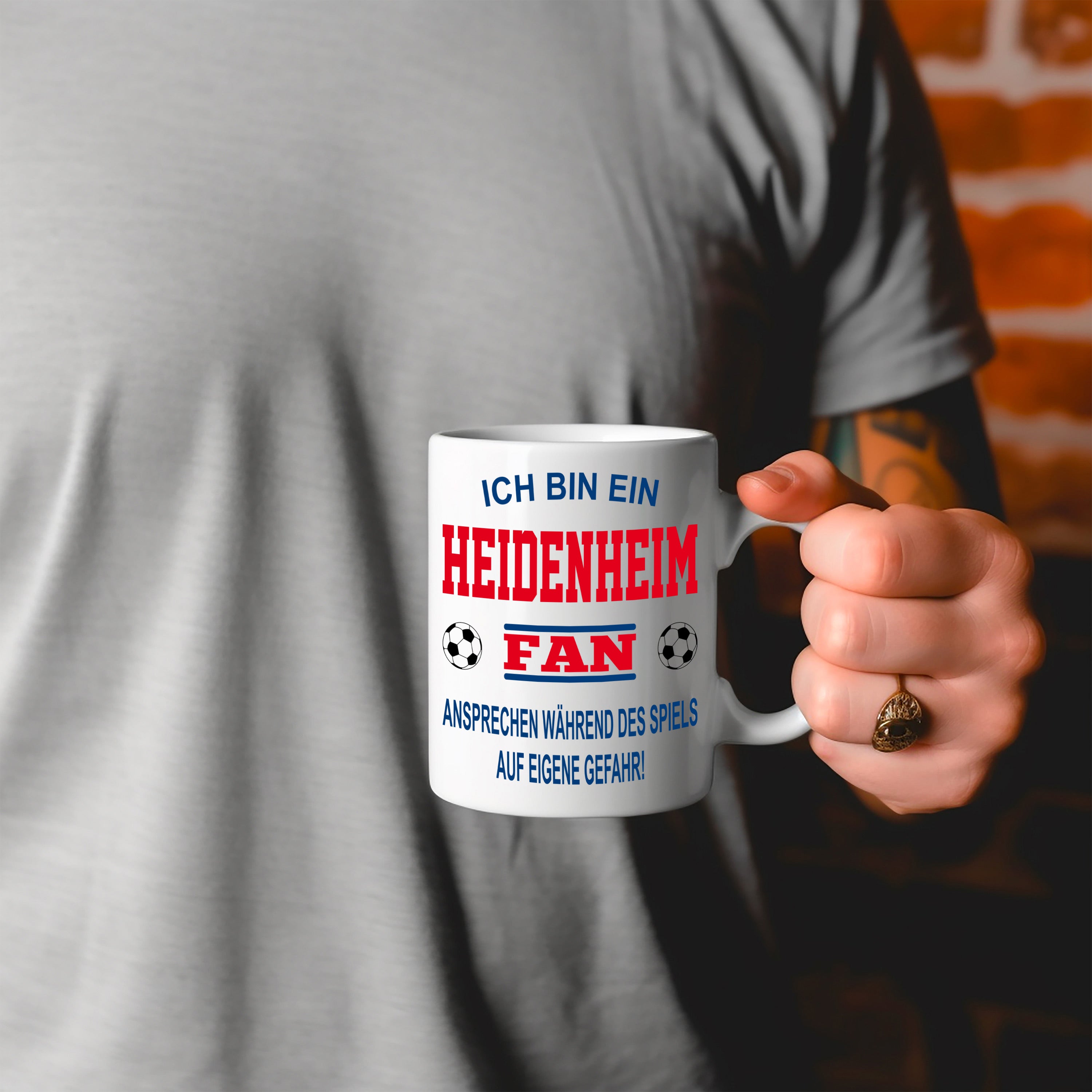 Fussball Tasse | Ich bin ein Heidenheim Fan - Ansprechen während des Spiels auf eigene Gefahr | Keramiktasse für Fußballfans