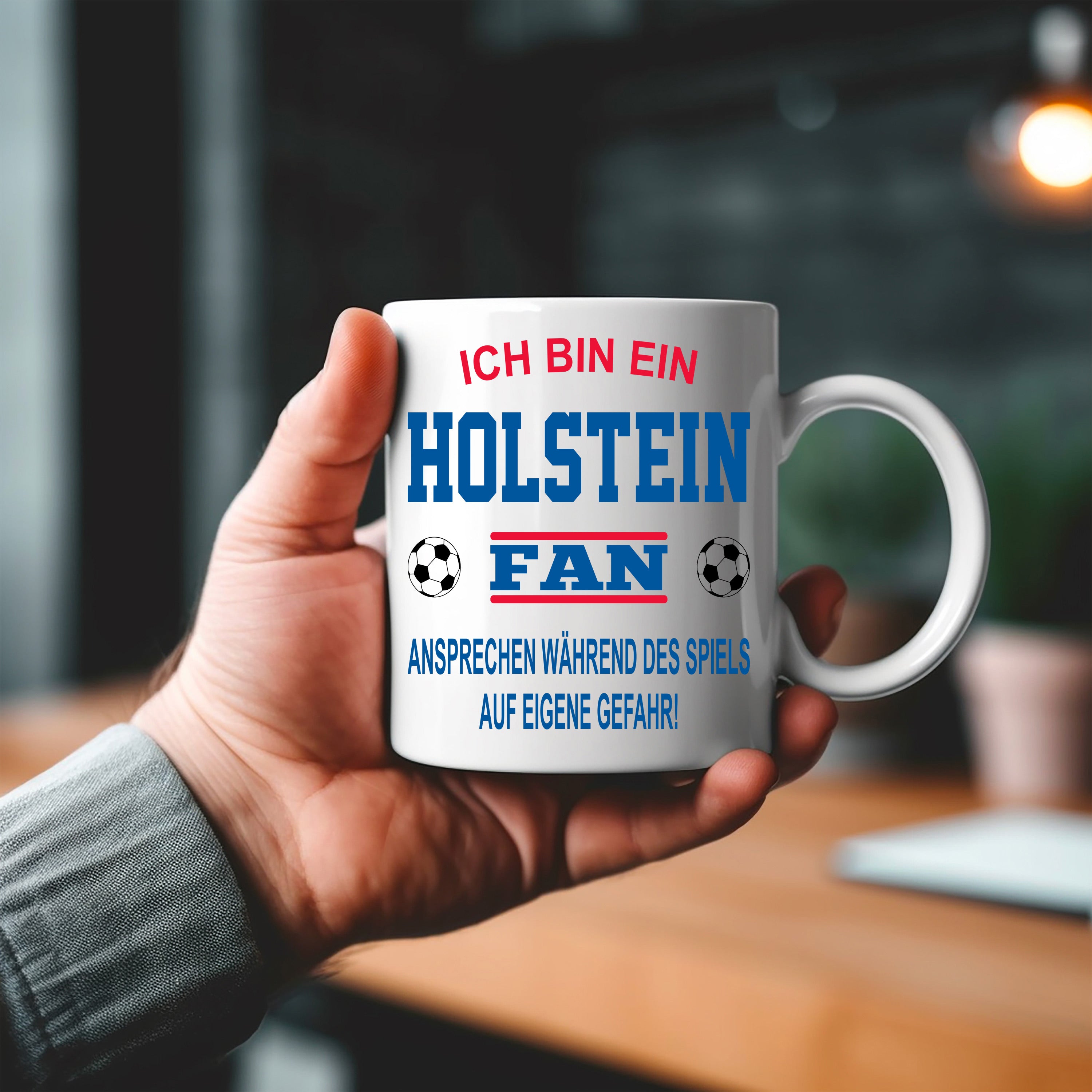 Fussball Tasse | Ich bin ein Holstein Fan - Ansprechen während des Spiels auf eigene Gefahr | Keramiktasse für Fußballfans