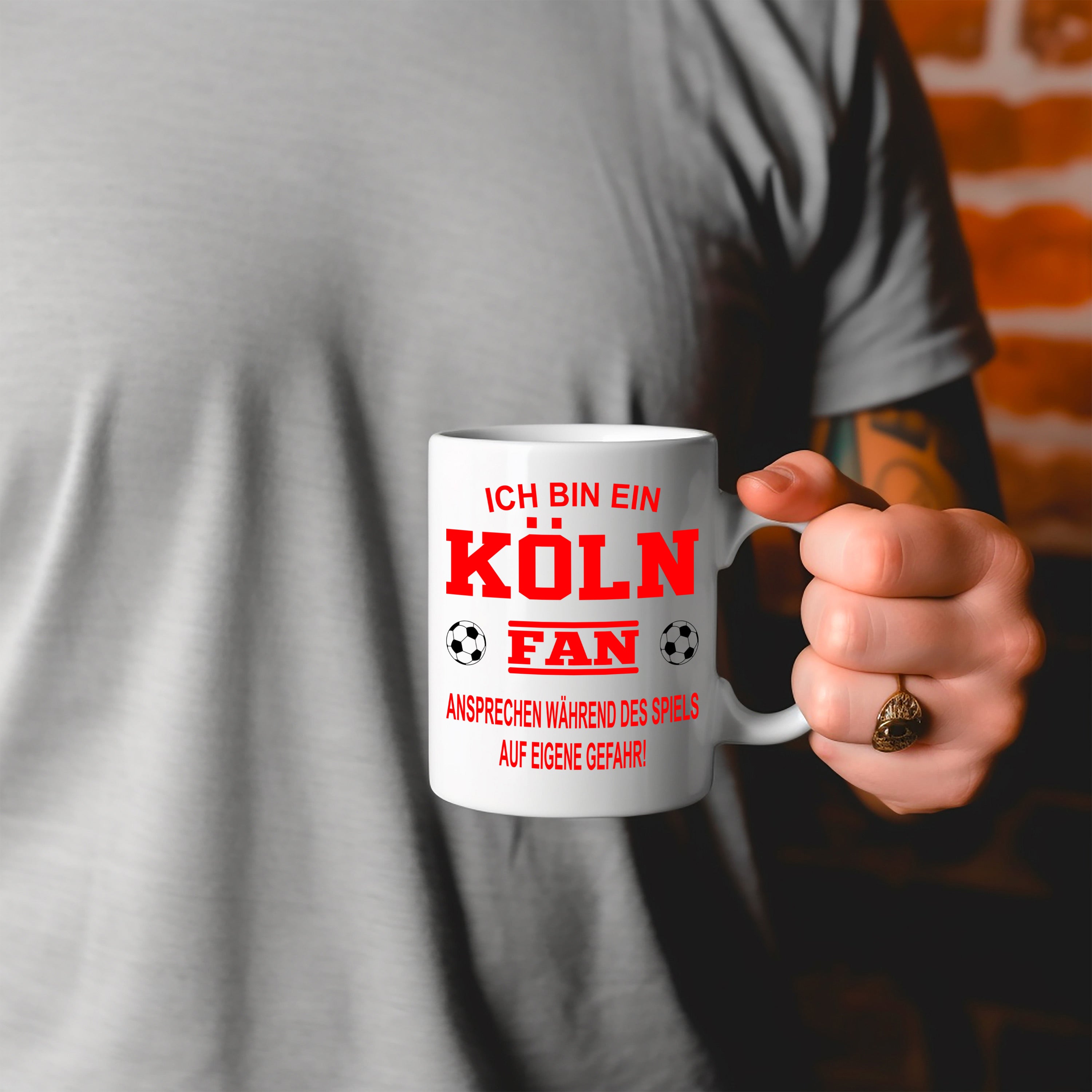 Fussball Tasse | Ich bin ein Köln Fan - Ansprechen während des Spiels auf eigene Gefahr | Keramiktasse für Fußballfans