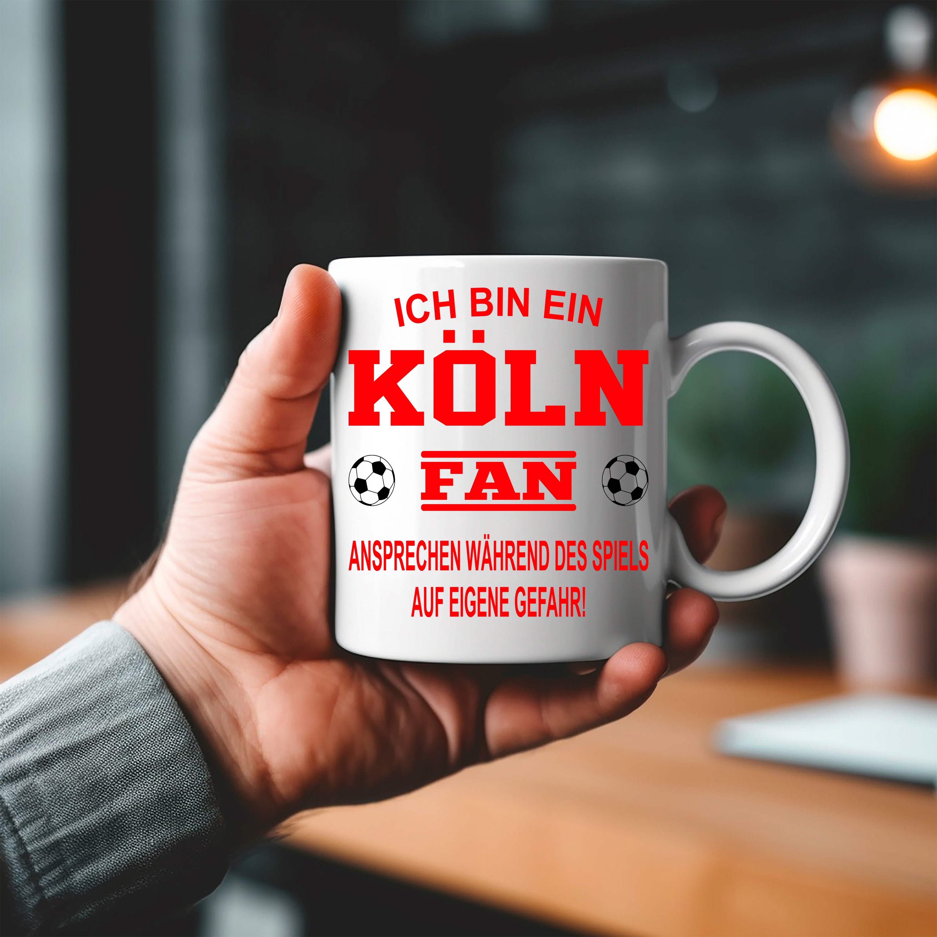 Fussball Tasse | Ich bin ein Köln Fan - Ansprechen während des Spiels auf eigene Gefahr | Keramiktasse für Fußballfans