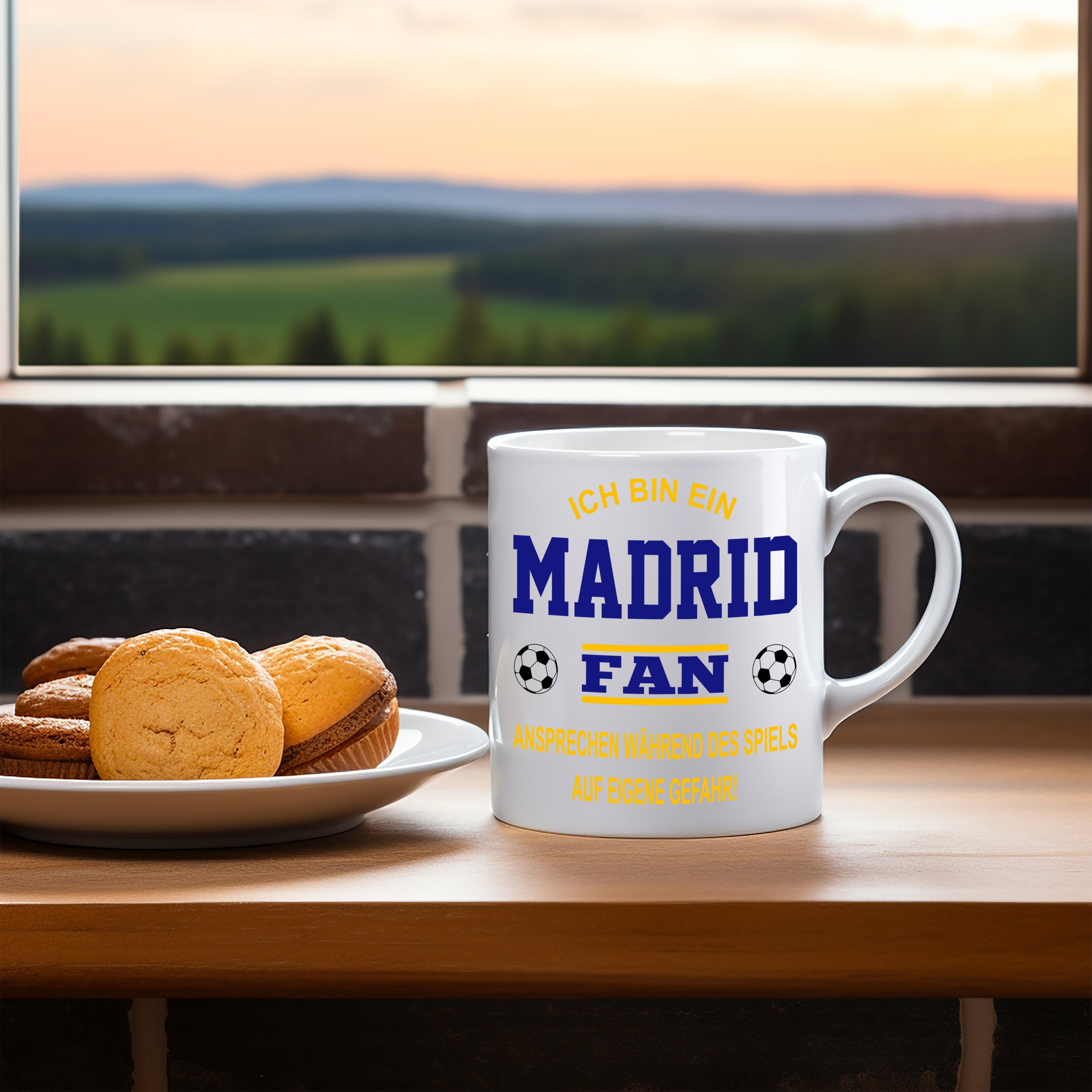 Fussball Tasse | Ich bin ein Madrid Fan - Ansprechen während des Spiels auf eigene Gefahr | Keramiktasse für Fußballfans