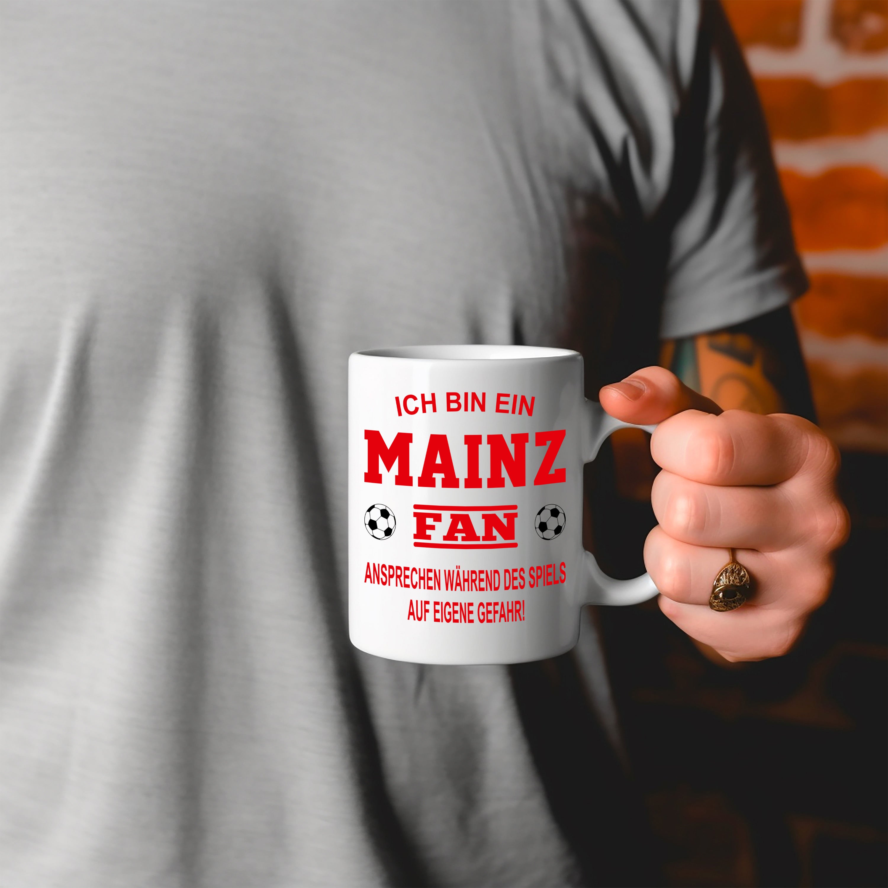 Fussball Tasse | Ich bin ein Mainz Fan - Ansprechen während des Spiels auf eigene Gefahr | Keramiktasse für Fußballfans