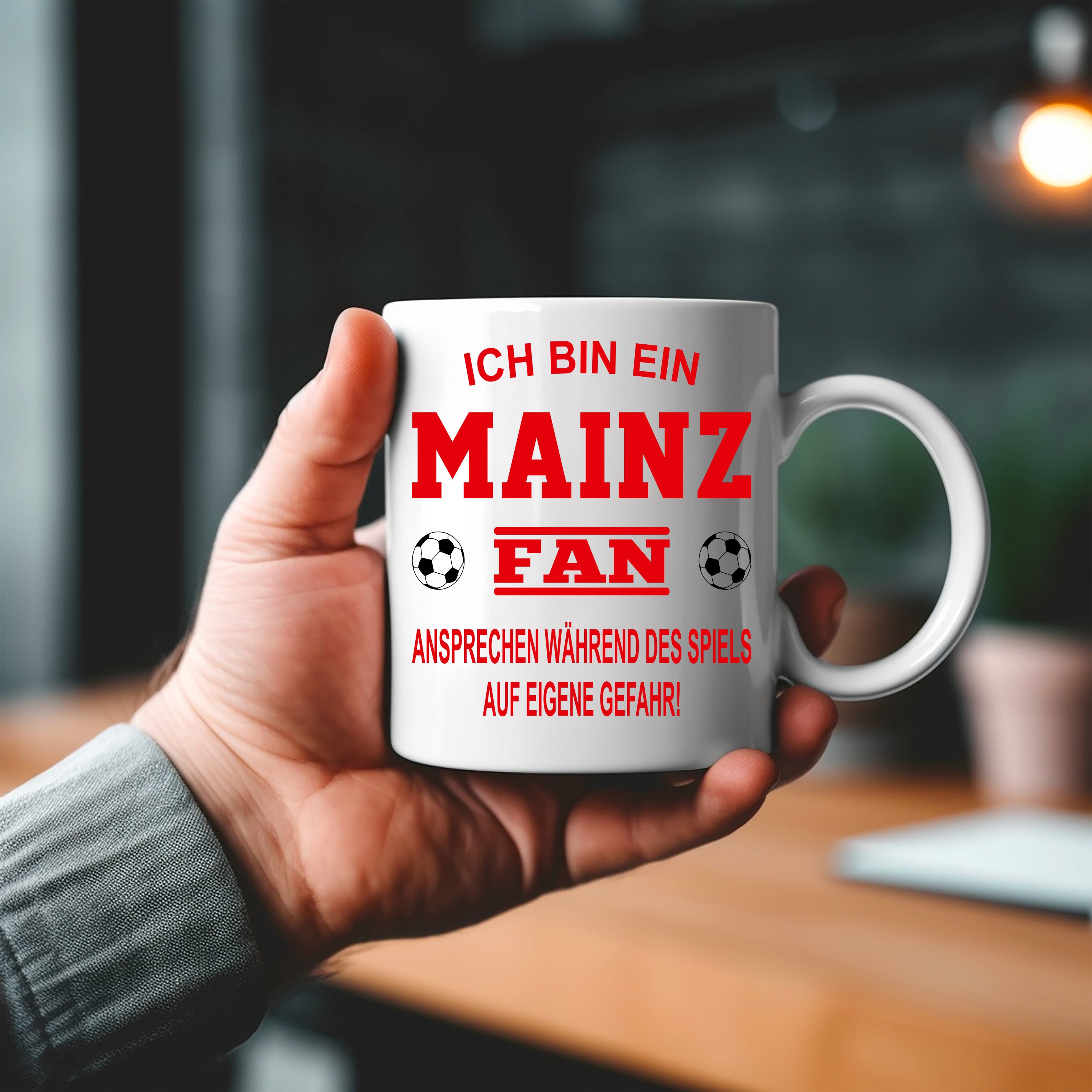 Fussball Tasse | Ich bin ein Mainz Fan - Ansprechen während des Spiels auf eigene Gefahr | Keramiktasse für Fußballfans