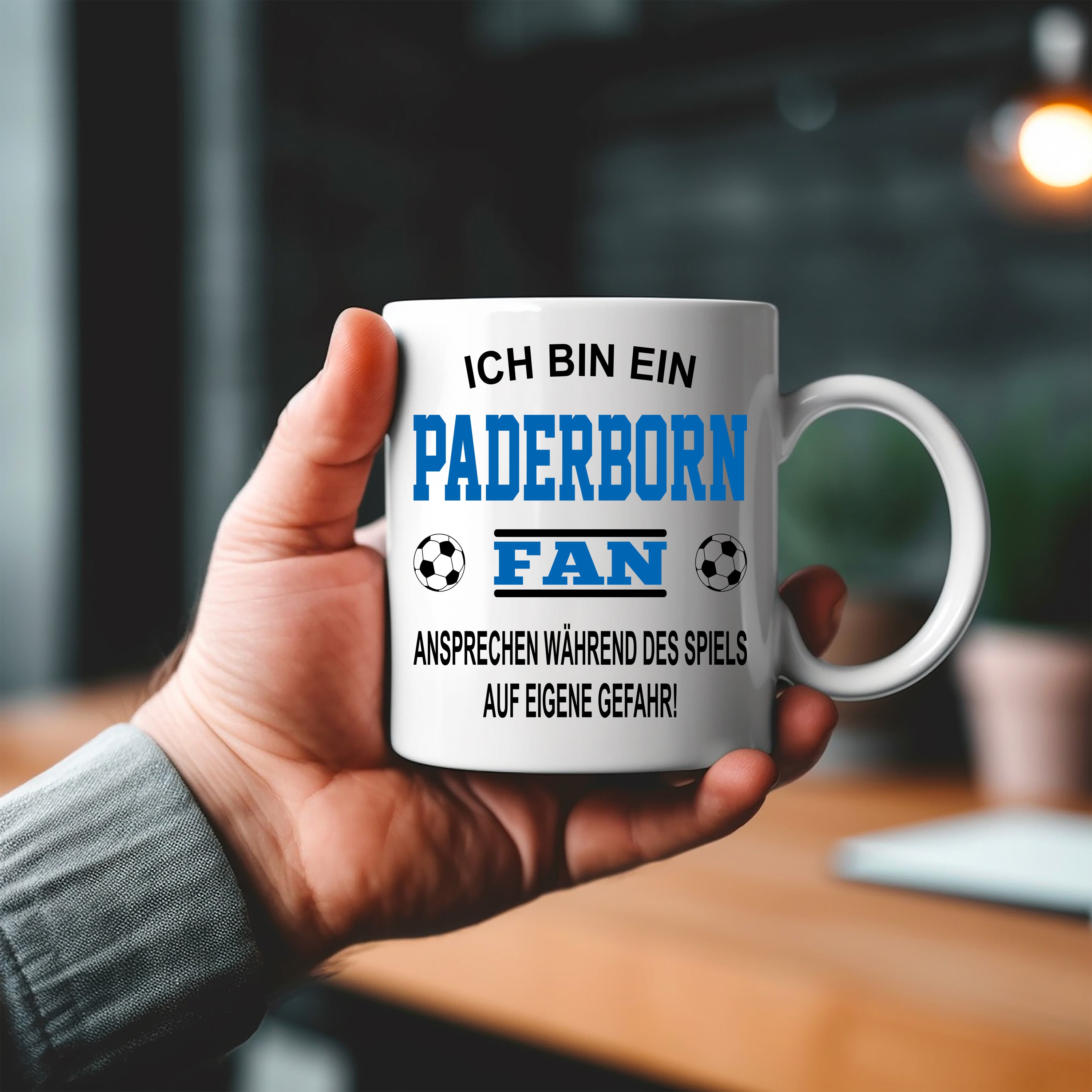 Fussball Tasse | Ich bin ein Paderborn Fan - Ansprechen während des Spiels auf eigene Gefahr | Keramiktasse für Fußballfans