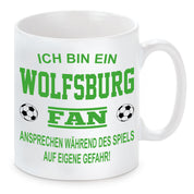 Fussball Tasse | Ich bin ein Wolfsburg Fan - Ansprechen während des Spiels auf eigene Gefahr | Keramiktasse für Fußballfans