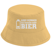 Bucket Hat mit Motiv | AKKU SCHWACH. Ich brauche mehr Bier | Mallorca Hut für Feiern und Partys Sommerhut