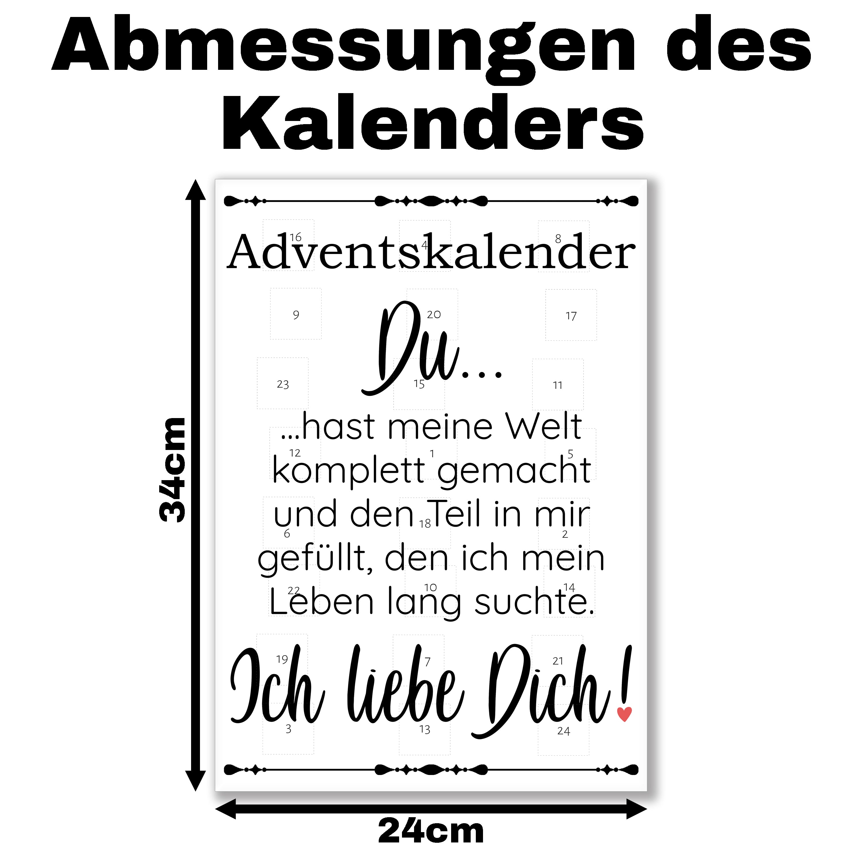 Adventskalender mit Schokolade gefüllt - Du hast meine Welt komplett gemacht und den Teil in mir gefüllt, den ich mein Leben lang suchte. Ich liebe Dich!