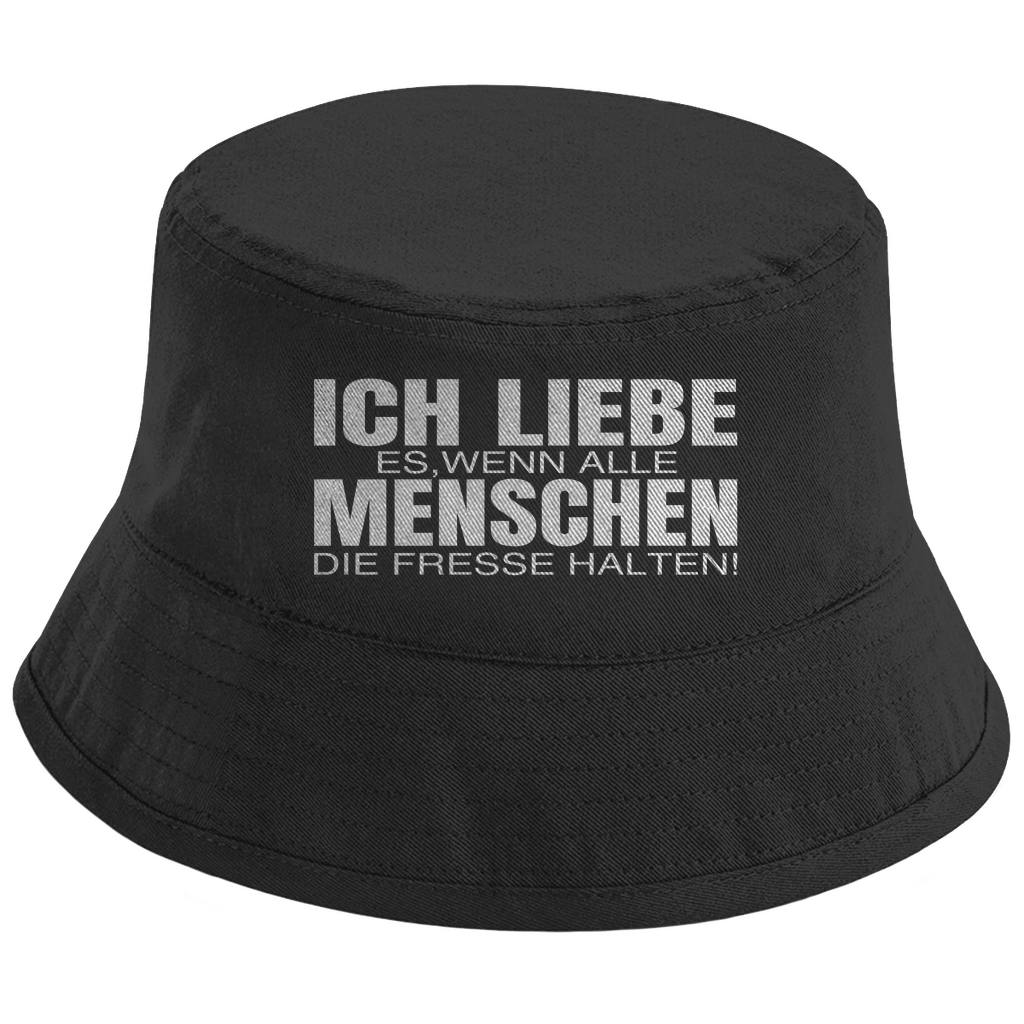 Bucket Hat mit Motiv | Ich liebe es, wenn alle Menschen die Fresse halten! | Mallorca Hut für Feiern und Partys Sommerhut