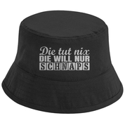 Bucket Hat mit Motiv | Die tut nix. Die will nur Schnaps | Mallorca Hut für Feiern und Partys Sommerhut